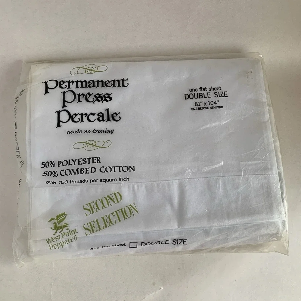 NEW VTG WestPoint Pepperell Permanent Press‎ Percale White Sz Double Flat Sheet